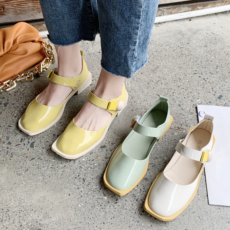 Giày Nữ Đế Bằng Phong Cách Hàn Quốc, Giày Da Màu Kẹo Ngọt Phong Cách Thời Trang Harajuku Mary Jane giá rẻ