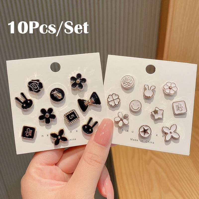 10Pcs/Set Pearl Brooch Small Sweater Neckline Cufflinks Cardigan Pin Assembly  Pearl Brooch