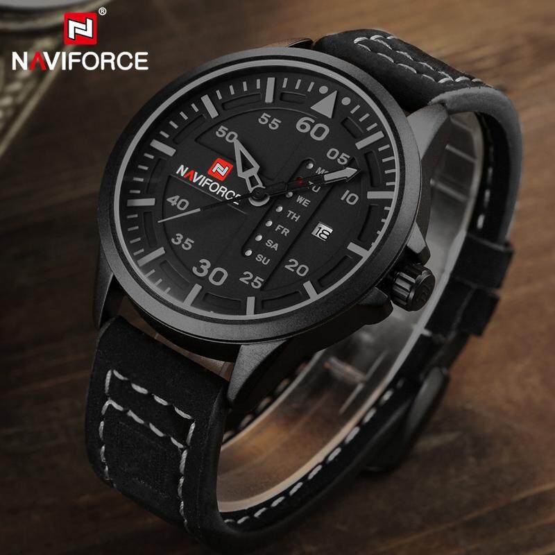 NAVIFORCE Mens Watches Fashion Casual Men Leather Strap Quartz Sport Watch For Men Top Luxury Brand Waterproof Military Date Wrist Watch Malaysia