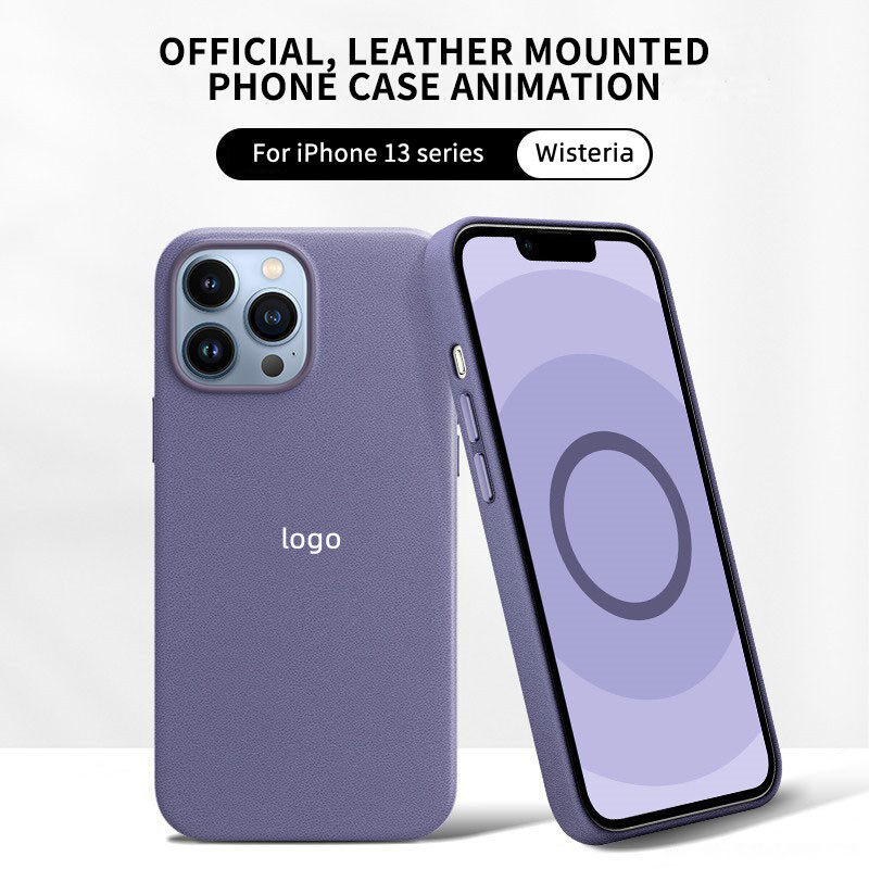 Luxury Genuine Leather Phone Case for iPhone 13 Pro Max with Magsafe/Logo Official Same Shockproof Phone Casing for iPhone 13 Pro/13 Mini/13 with Animation