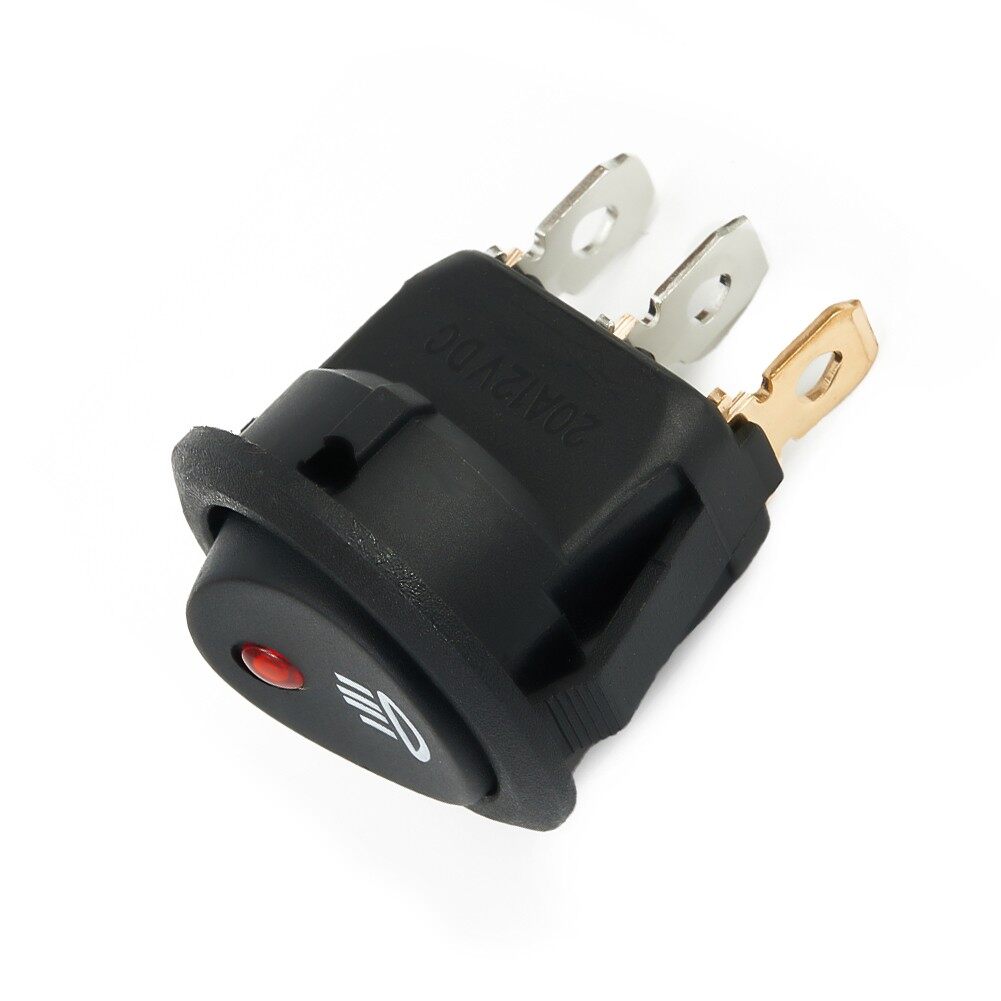 Switch On Off Round Rocker Switch 12V Red Led 23mm ABS Plastic Black Red