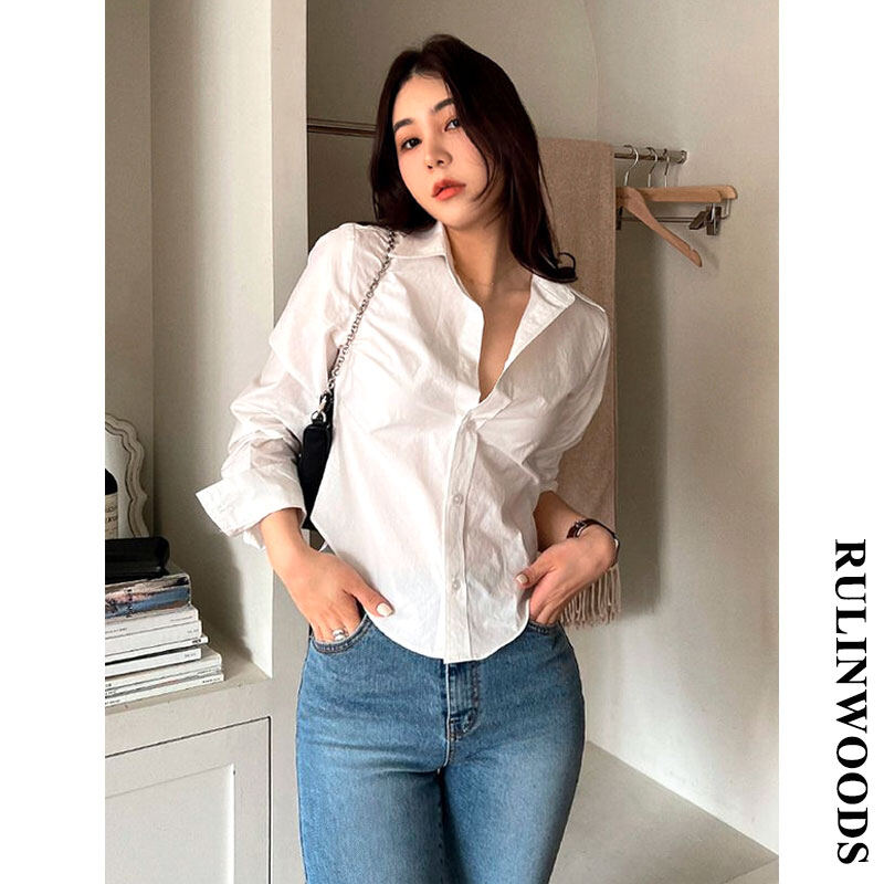 Rulinwoods 2 colors fashion plain shirt for women summer tops