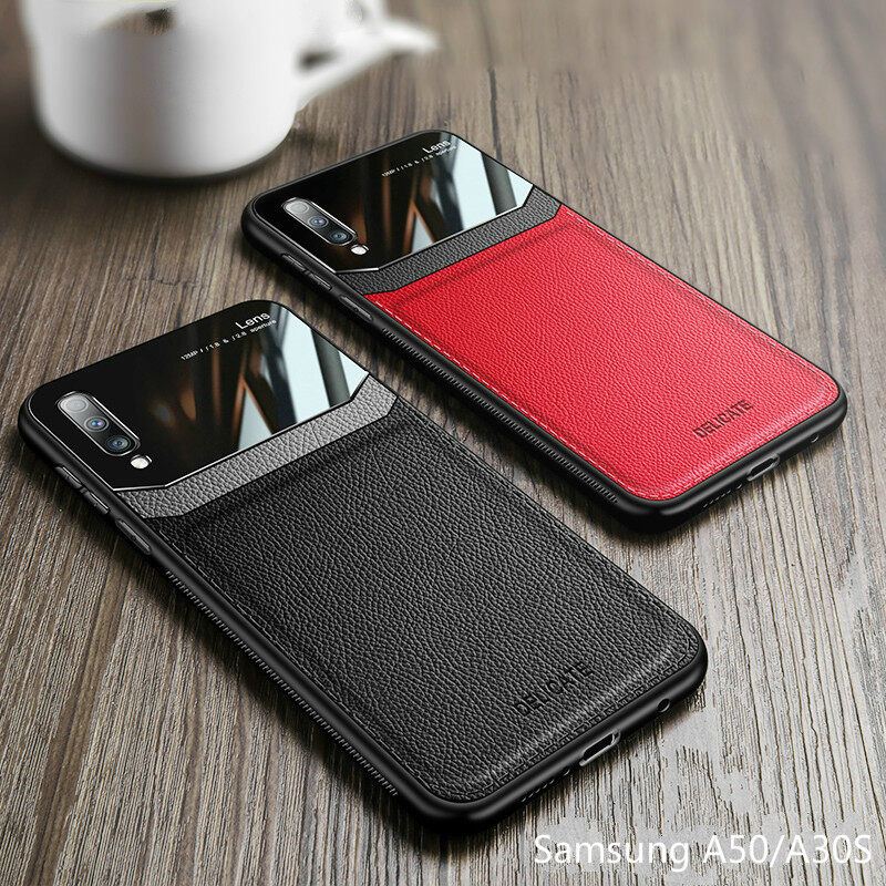 XICCI Shockproof Case Cover for Samsung A50/A50S/A30S Ultra Luxury Leather Organic Glass Hard PC Silicone Protective Sleeve Back Cover