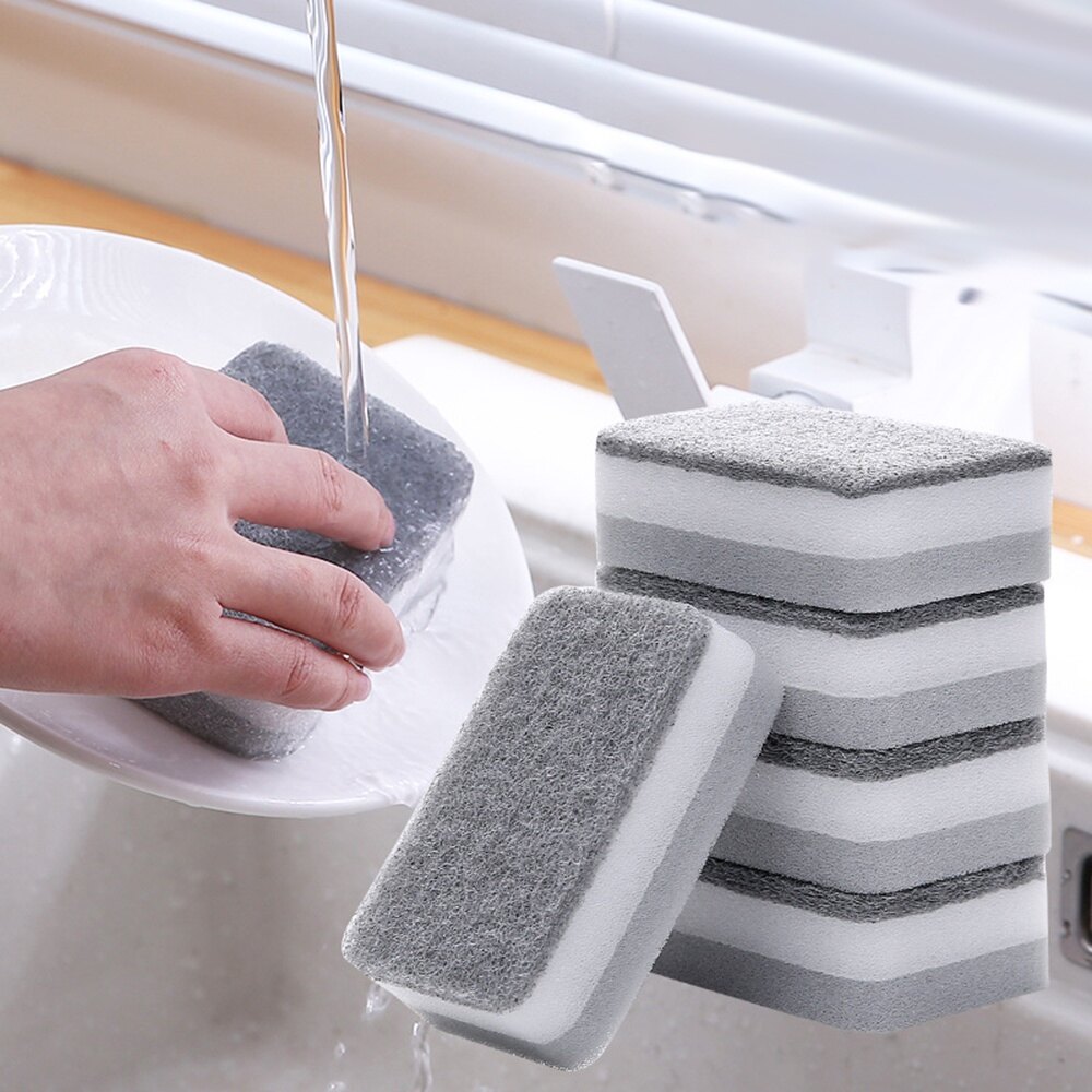 sanhe 5pcs Dishwashing Sponge Scouring Pad Kitchen Double-sided Cleaning Brush Pot Washing Dishes Artifact Block Magic Wipe