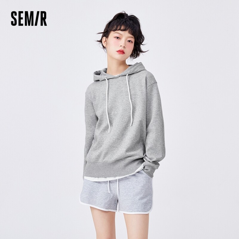 Semir Sweatshirt Women Basic Hooded Top Solid Color 2024 Spring New Bottoming Pullover Hoodies Loose And Lazy Style