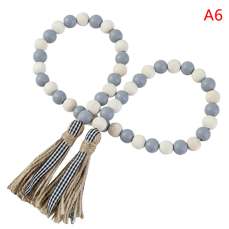 Warm Light สีไม้ลูกปัด Garland กับ Tassels ถาดลูกปัดไม้สายคาดประดับสำหรับ Home