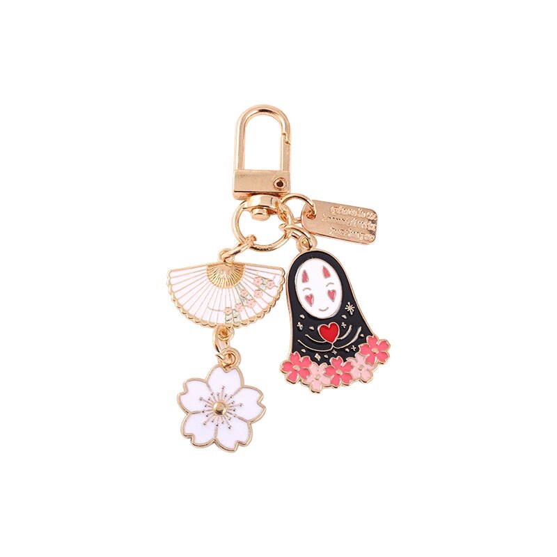 Japanese Comic Keychain Black and White Cherry Blossom Sunflower Fan Umbrella Enamel Keychain Cute Pendant Cartoon Gift Girl