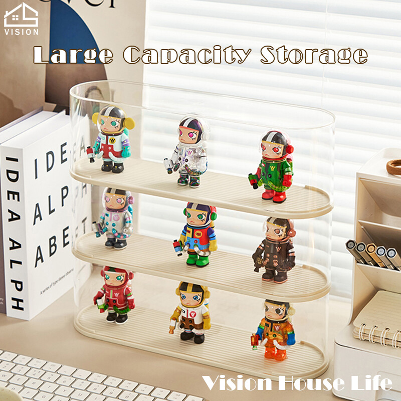 Tầm Nhìn 1Pcs Stackable Đồ Chơi Lưu Trữ Hộp Trong Suốt Chống Bụi Mô hình búp bê hộp hiển thị Pop Mart Tay Cầm giá lưu trữ Với Rõ Ràng Bìa Cầm Tay kệ trưng bày