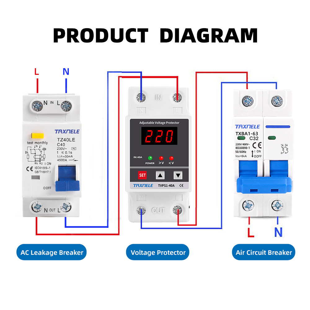 Digital Voltage Protector 40A 60A din rail Adjustable Protection Over Under Automatic High Low Voltage Protect relay protective