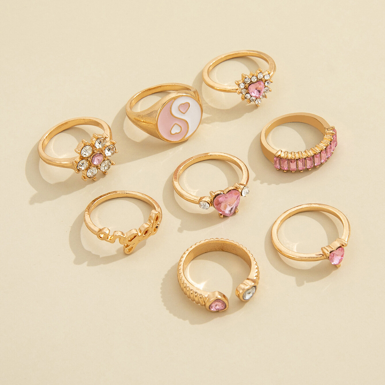 Eight-piece diamond flower letter love ring set
