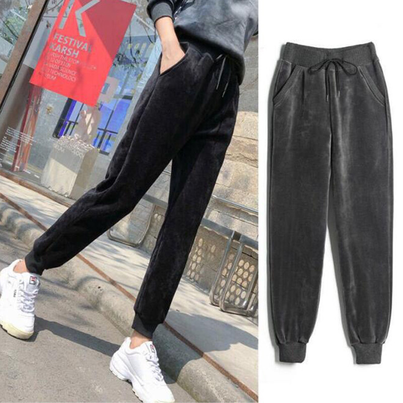 Winter Women Pant Warm Female Golden velvet Casual Pants Harem Pants Lined Fleece Trousers Autumn Sweatpants