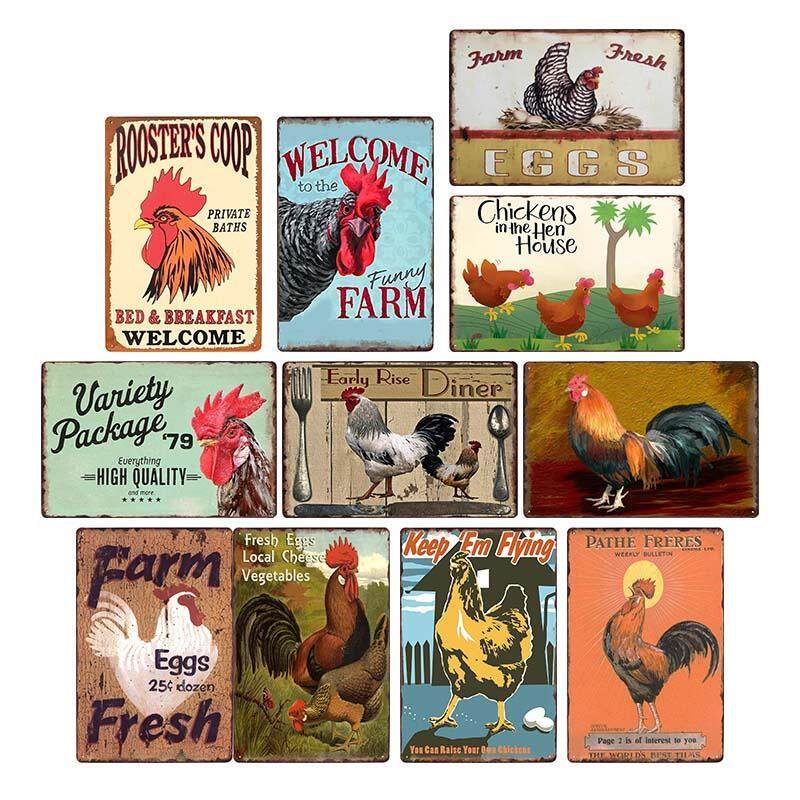 Happy Chicken Lay More Eggs Vintage Tin Signs Metal Plate Decor Art Wall Poster 