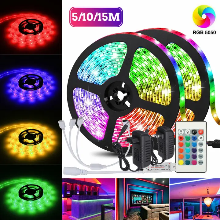 5m 10m 15m 16 4ft 32 8ft 49 2ft Strip 5050 Rgb Led Flexible Tape Rope Lights 16 Milions Colors Changing 12v With Remote Control 2a 3a Power Adapter For Google Home Alexa Tv Party Bar Lazada Singapore