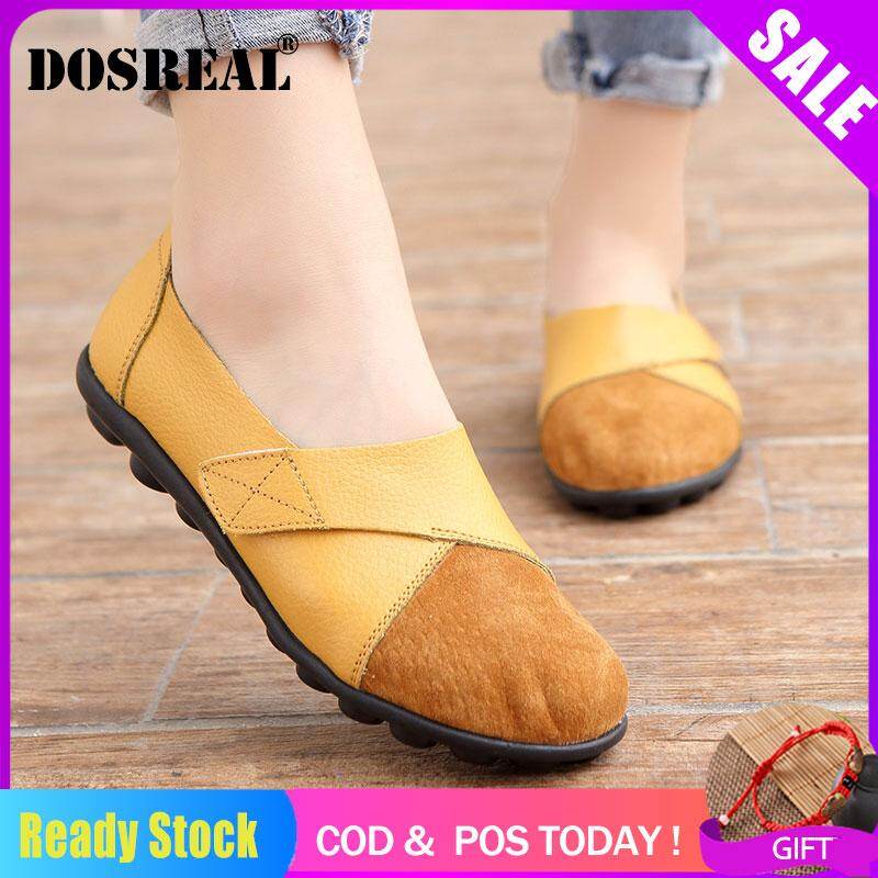 DOSREAL Flat Shoes For Women Genuine Leather Flats Boat Shoes Korean Style loafer Shoes Ladies Lazy Shoes Big Size 35-44