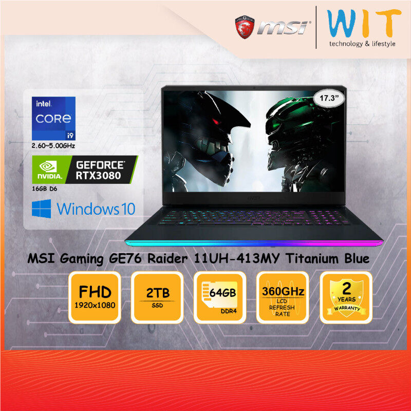 MSI Gaming Laptop GE76 Raider 11UH-413MY Titanium Blue/Intel Core i9-11980HK 2.60~5.00GHz/64GB DDR4/2TB SSD/17.3FHD 360Hz/NVD RTX3080 16GB D6 Malaysia