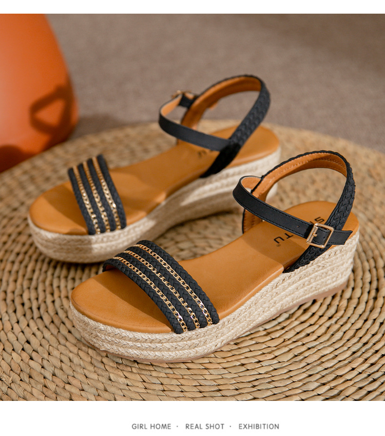 Summer Simplicity Women's Comfortable Platform Low Heel Wedge Sandals with Hemp Rope