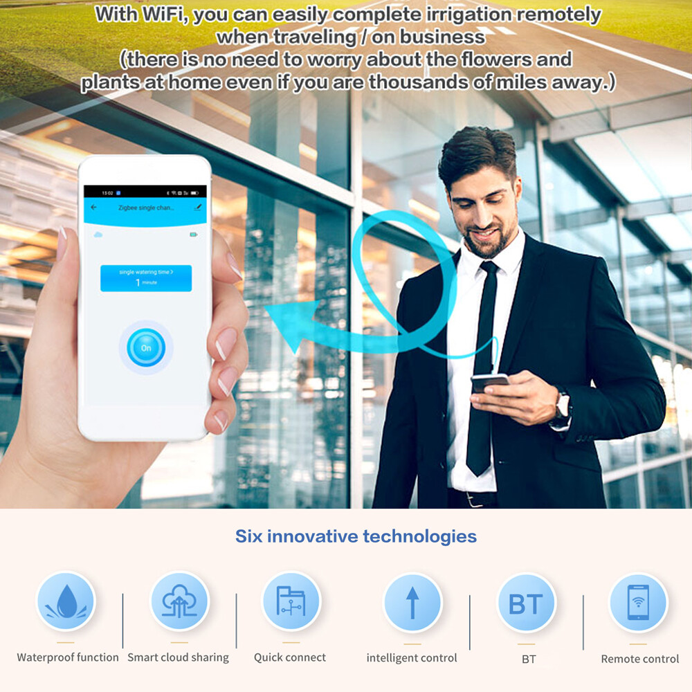Smart Sensor Tuya ZigBee Watering Timer Drip Irrigation Controller Automatic Garden Watering System APP Control Compatible with Amazon Alexa and Google Assistant for Voice Control