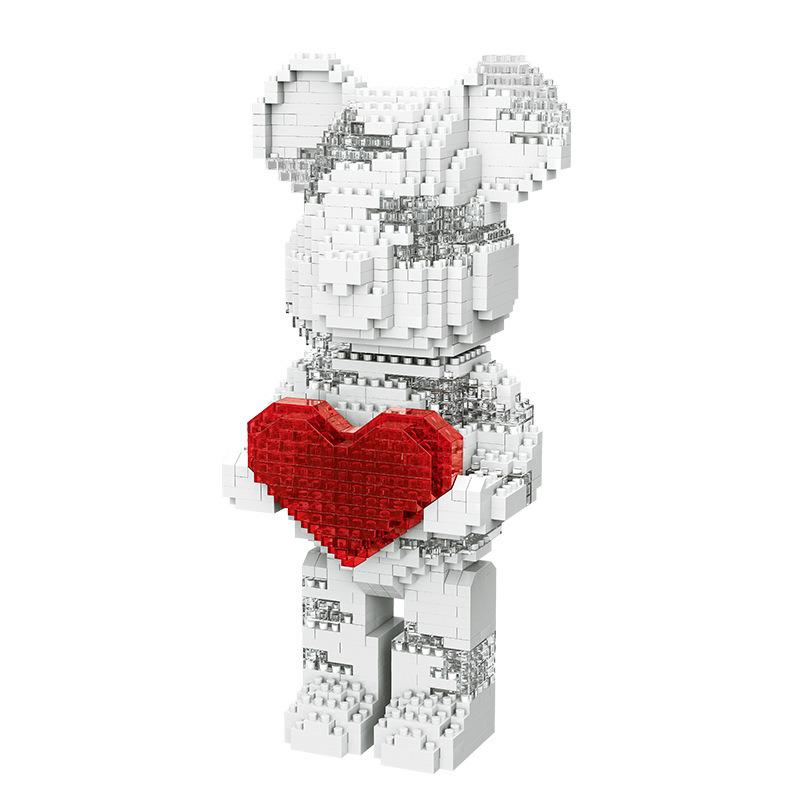DIY Net Red Love Violent Bear Model Bricks With Lighting Set Mini Animal Assembled Building Blocks Educational Decoration Toy