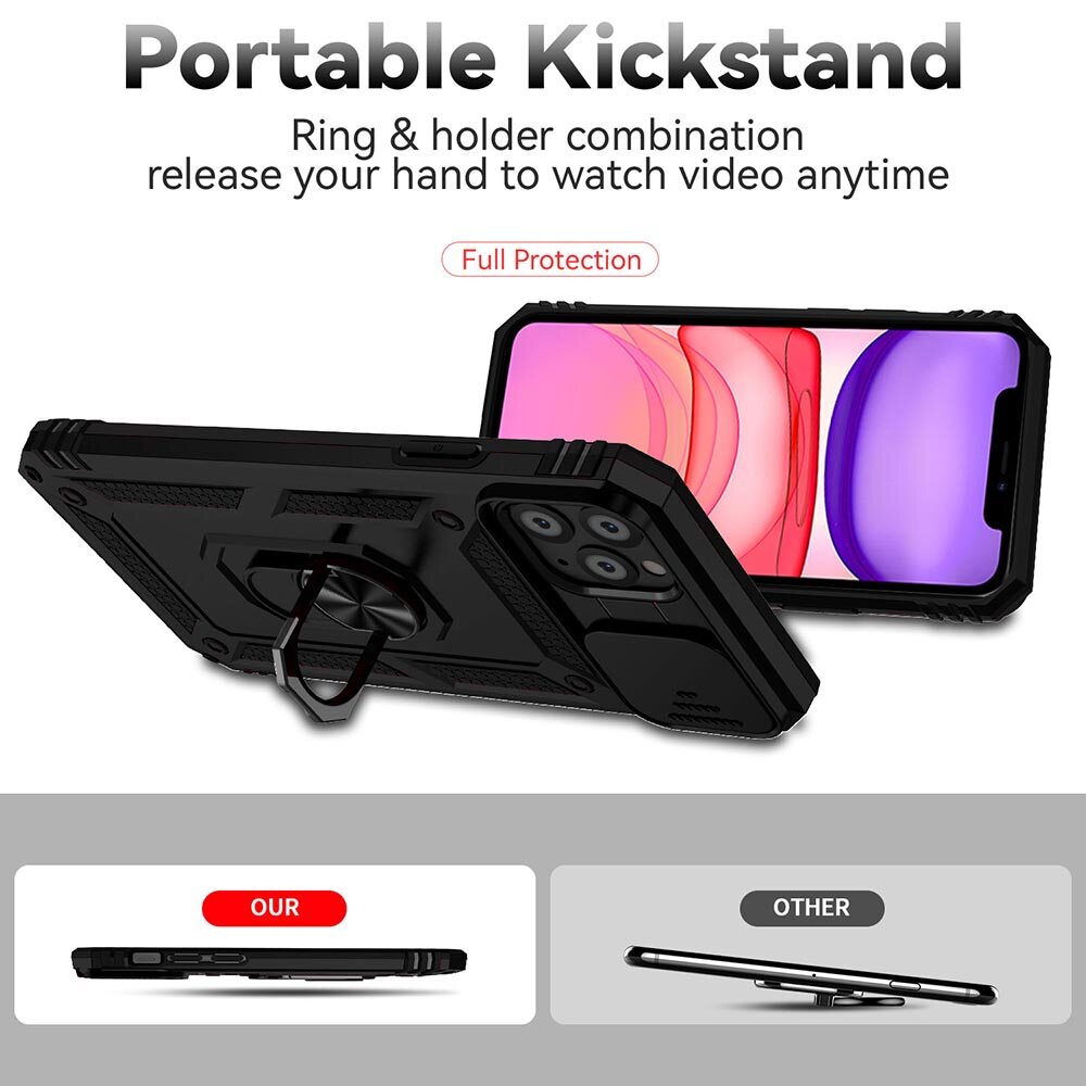 For iPhone 11 Pro Max 6.7 Phone Case,For iPhone 11 Pro 5.8 Cases,Sergeant Push Window Protection Camera Armor Ring Bracket Back Cover For iPhone 11 6.1