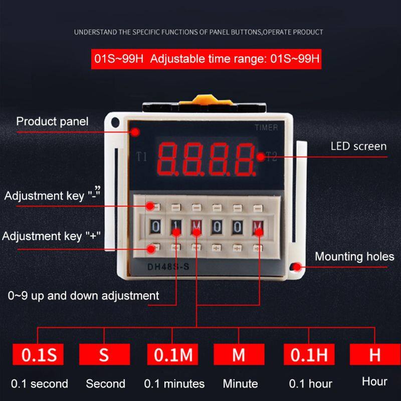 AC/DC 12V 24V 220V 380V DH48S-S Programmable Digital time relay cycle control Time Delay Relay Socket with Base