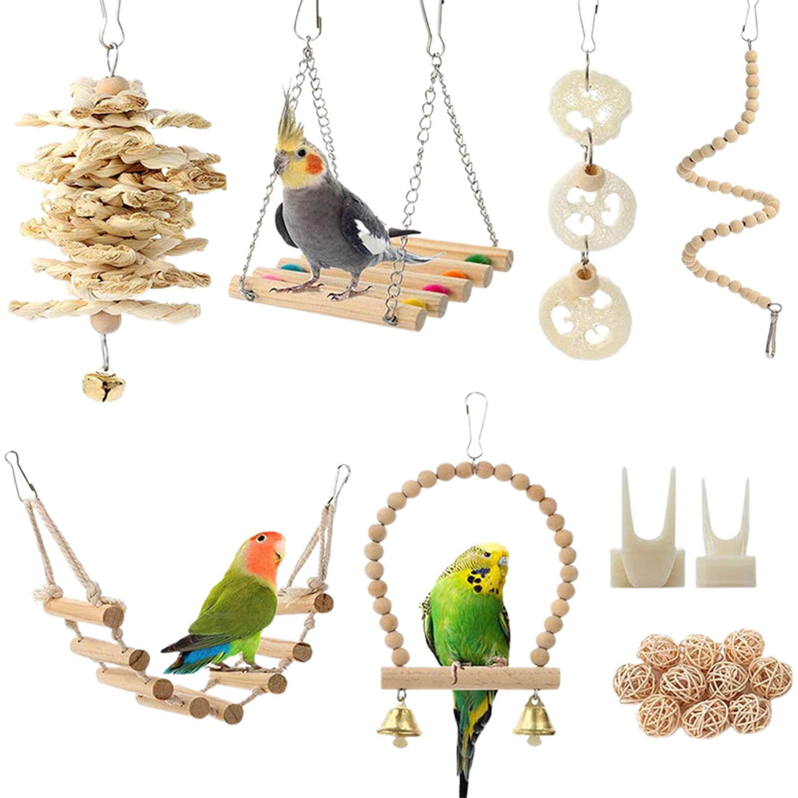 18Pcs/Set Great Bird Chewing Toy Adorable Safe to Chew Multi-purpose Bird Parrot Swing Chewing Toy Set for Balcony