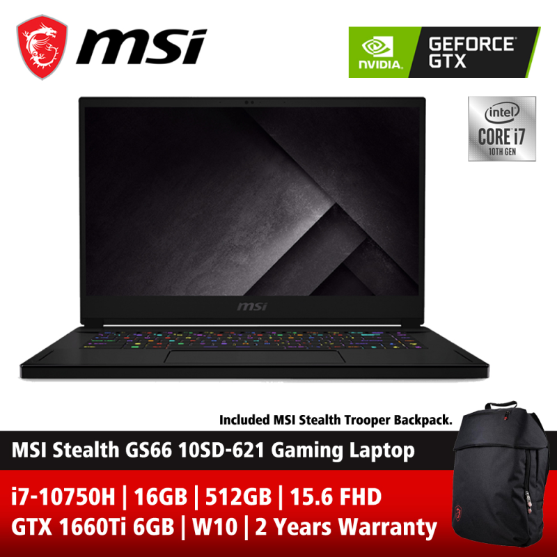 MSI Stealth GS66 10SD-621 15.6 FHD 144Hz Gaming Laptop ( i7-10750H, 16GB, 512GB SSD, GTX166Ti 6GB, W10 ) Malaysia