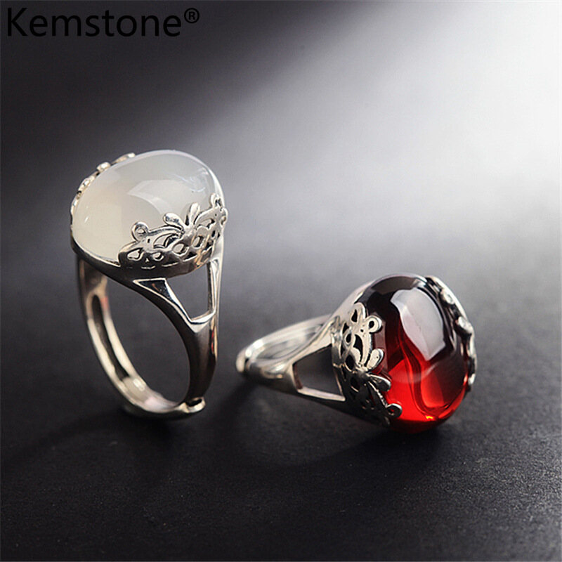 Kemstone Imitation Stone Red Yellow Green White Color Resizable Cuff Ring Female Women Ring Jewelry