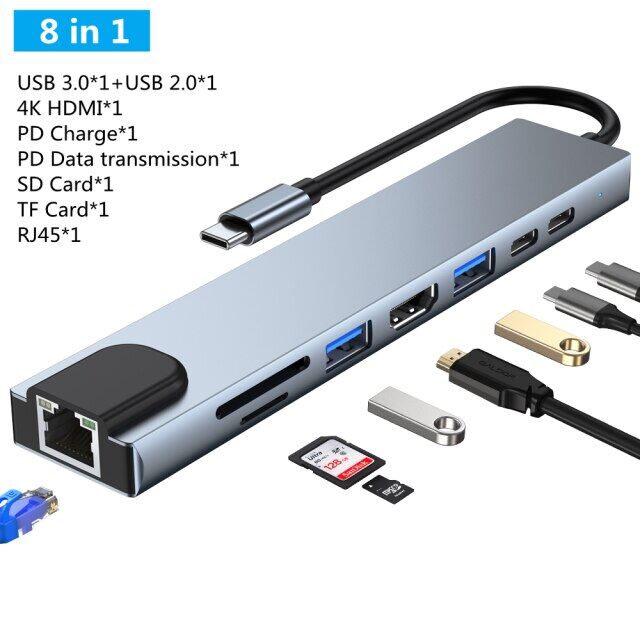 5/6/8/11 in 1 type c dock usb c hub 3.0 splitter multiport adapter 4k hdmi rj45 sd/tf vga hdmi pd for macbook ipad suitable for xiaomi laptop