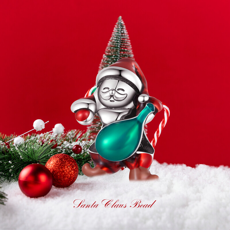 BAMOER 925 Sterling Silver Christmas Collection Santa Claus Teacup Dog Bead Snowman Charms for Women Bracelet Gift Fashion Jewelry SCC2397