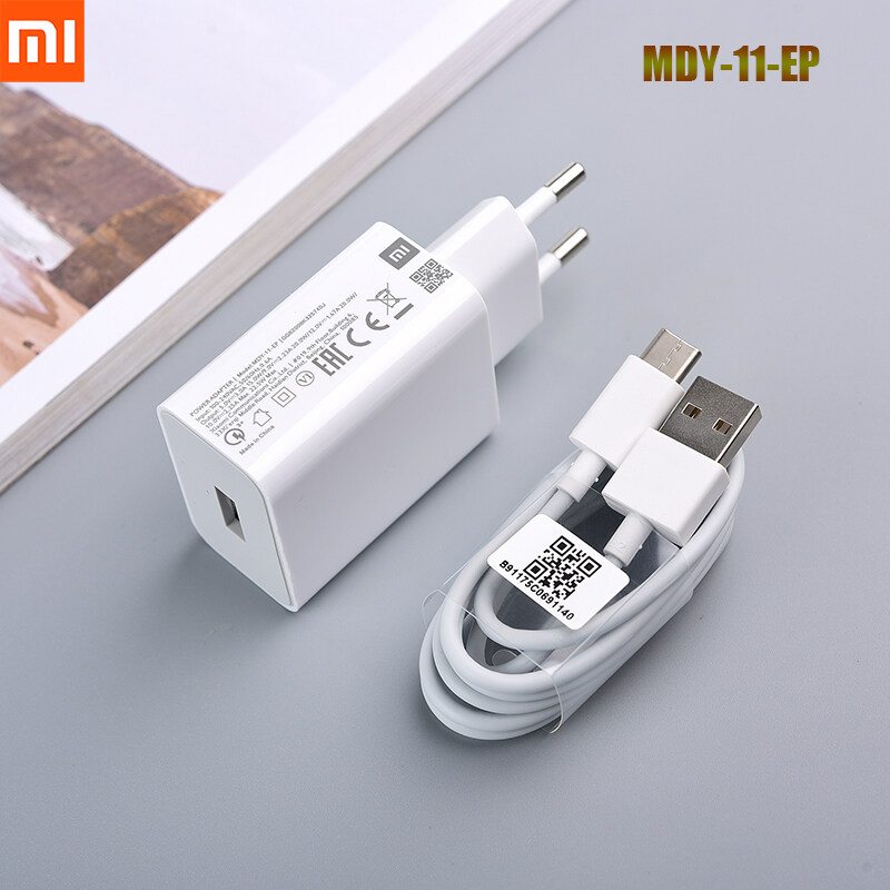 MDY-11-EP Xiaomi Chính Hãng Sạc Nhanh EU Bộ Chuyển Đổi USB QC 22.5 3.0 W, Cáp Sạc Nhanh Loại C 100CM Dành Cho MI 10 9 Lite Redmi 9A 9C