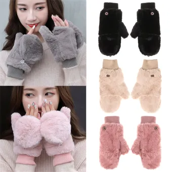 girls fur gloves