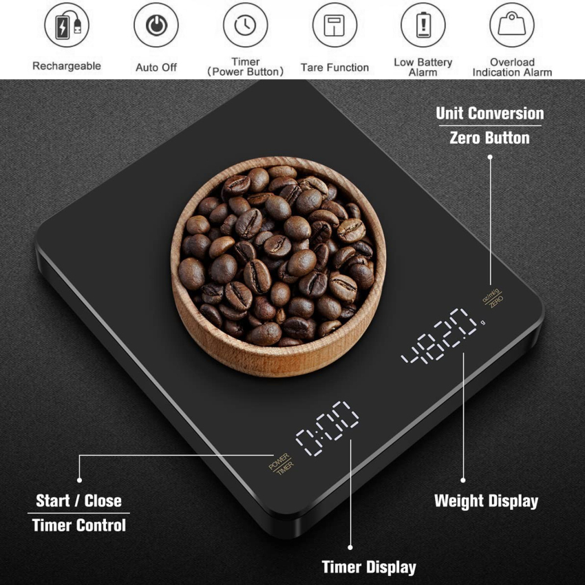 3kg/0.1g Smart Drip Coffee Scale USB Timing LED Digital High Precision Hand-Held Electronic Scales for Home