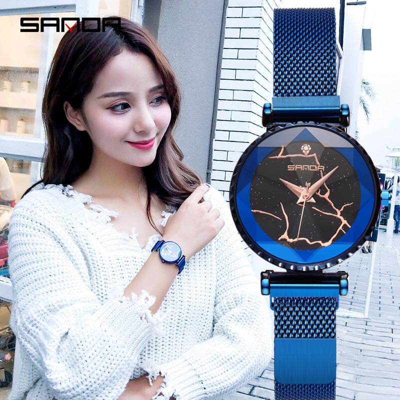 SANDA Digital Watch Women Watches Luxury Fashion Magnet Waterproof Crystal Stainless Steel Watch Quartz Watch Women Fashion Watch Clock Gift Box
