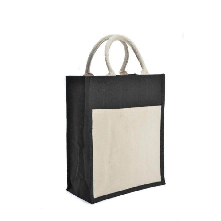 Jute Bag Medium A4 Size with Laminated Canvas Pocket Beg Jute Poket