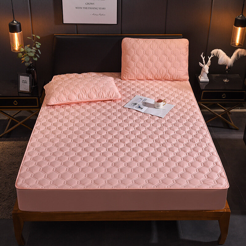 Elastic Soft Comfortable Mattress Protector (Four strips at corner) Fitted Bedding Sheet Machine Washable Queen King