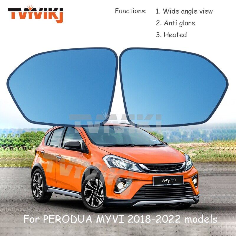1 Pair 2PCS Side Rearview Mirror Blue Glass Lens For PERODUA MYVI 20182022 Wide Angle View Anti