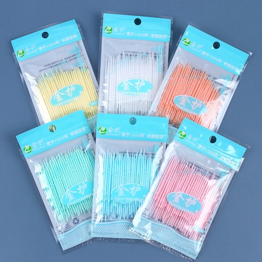 Dorisna 100 PCS Double-Head Oral Care Brush Pick Interdental Brush For Teeth Cleaning Toothpick Oral Care Tool Toothpick Dental Floss