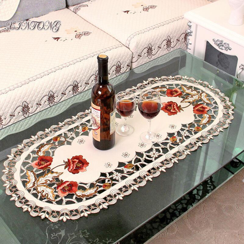 1 Piece of 40*85cm Oval Pastoral Embroidery Fabric Table Cloth Tea Table Cloth Table Cloth Delysia King Tablecloth