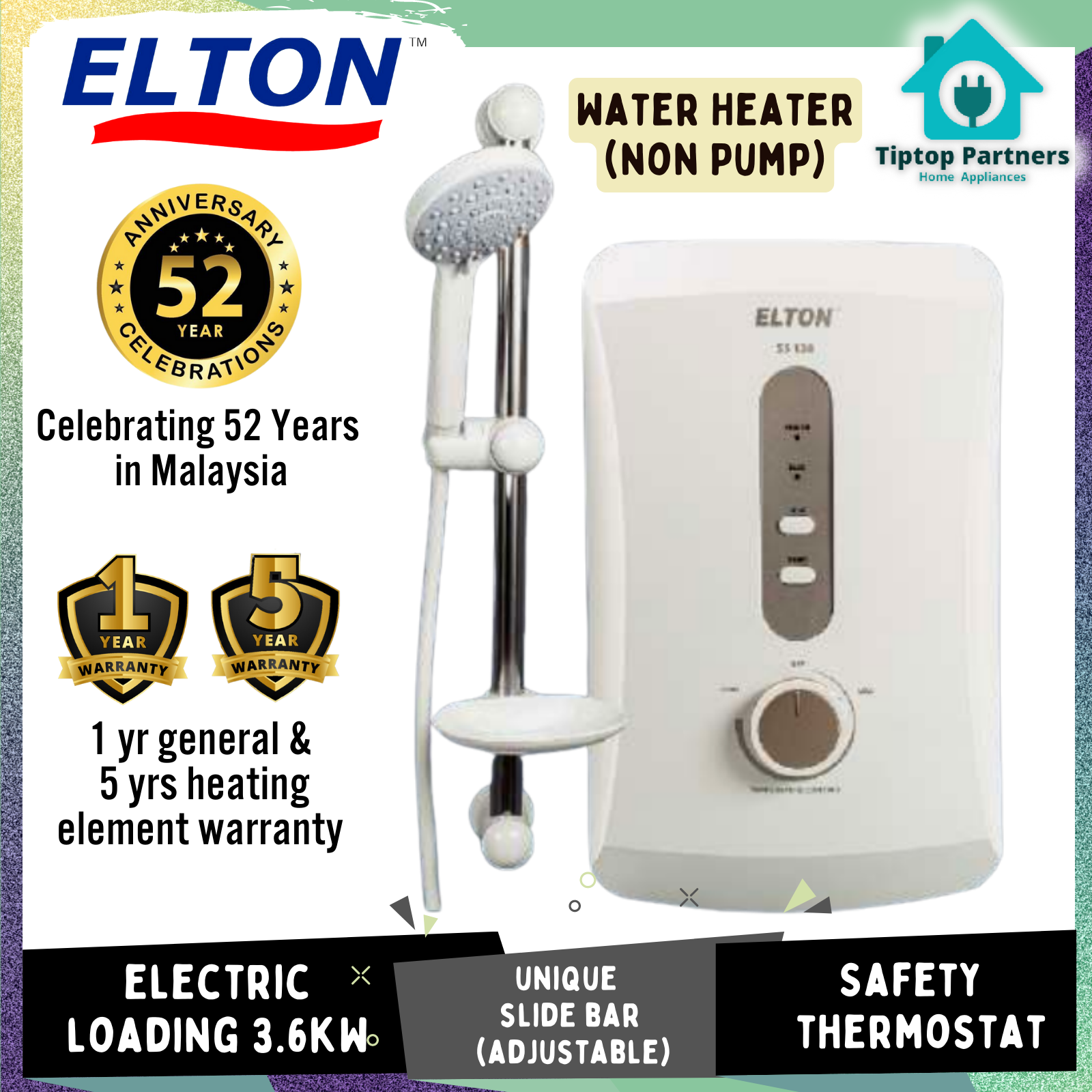 Elton Instant Home Shower Water Heater - Non Pump (SS138) / Booster Pump  (SP188) | Lazada