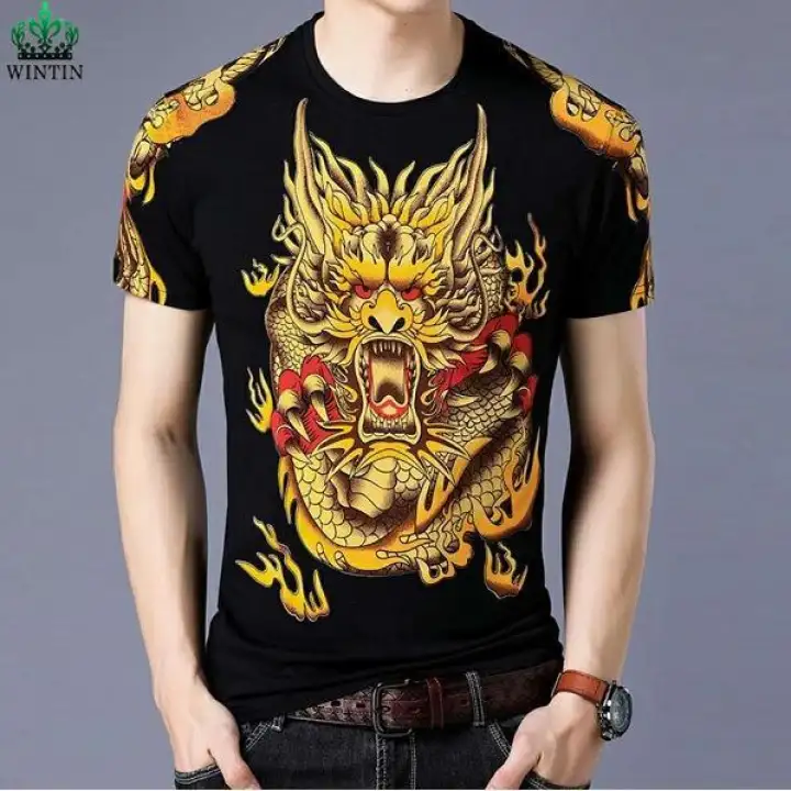 Wintin Hot Sale Ready Stock Men Chinese Dragon Pattern Short Sleeve T Shirt Men S T Shirt Casual Lengan Pendek Lelaki Lazada Singapore