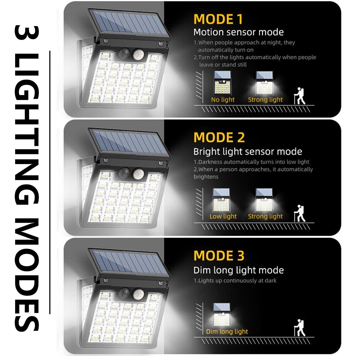 Solar Light Outdoor with 72LEDs Motion Sensor Wall 3 Lighting Modes Light Solar Fence Light IP65 Waterproof Solar Patio Light