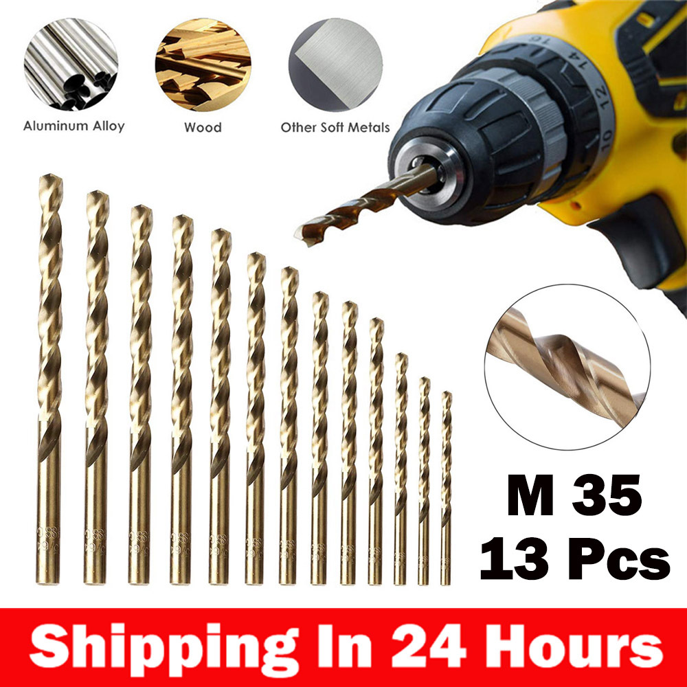 Twist Drill Bit Set (13 pcs), M35 Cobalt Drill Bit Set for Hard Metal ...