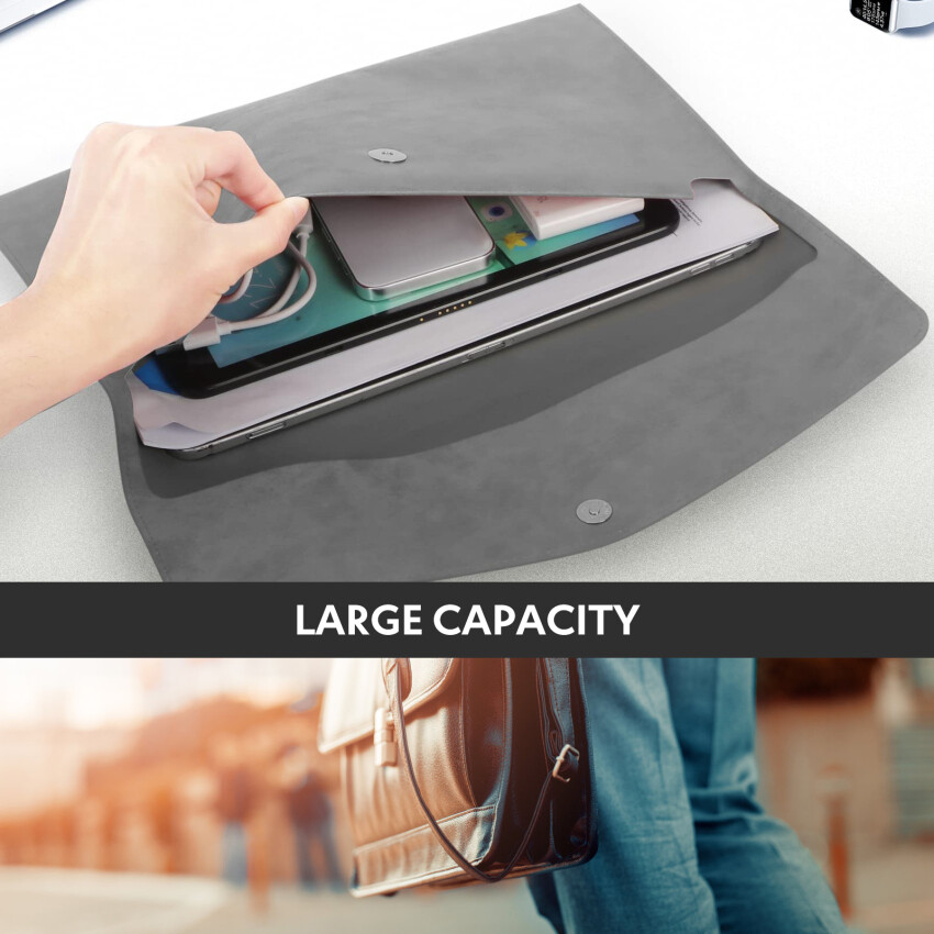 Document Wallets A4 Leather, A4 Document Folder With Press Stud, Business Leather Transparent Wallet A4, Document Organisation For School Office, Homework For Paper, Receipts, Certificates, File Bag, Grey