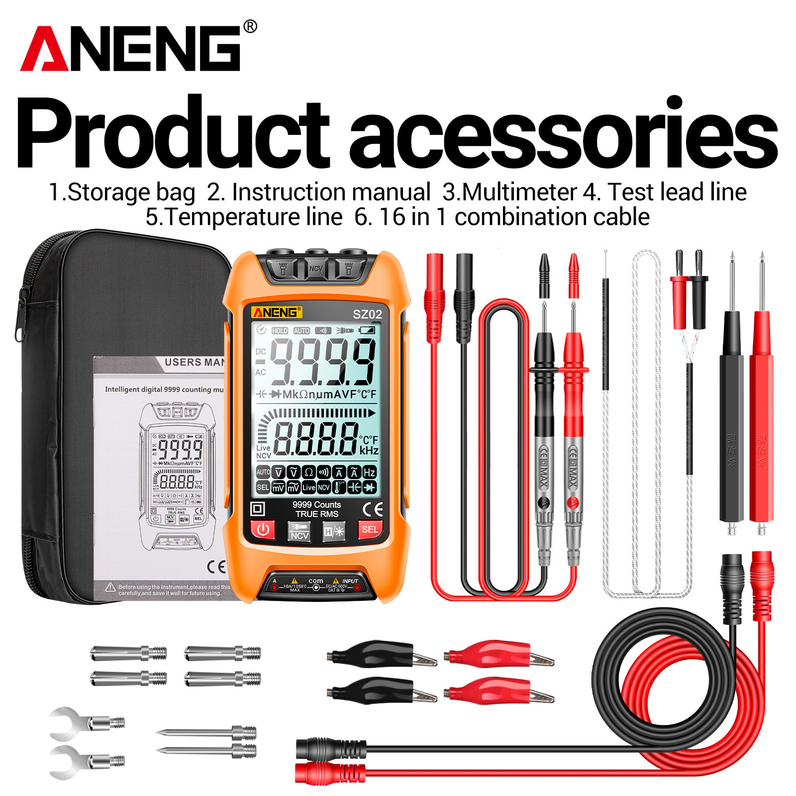 ANENG SZ02 Diode Tester Professional Digital Multimeter True RMS 9999