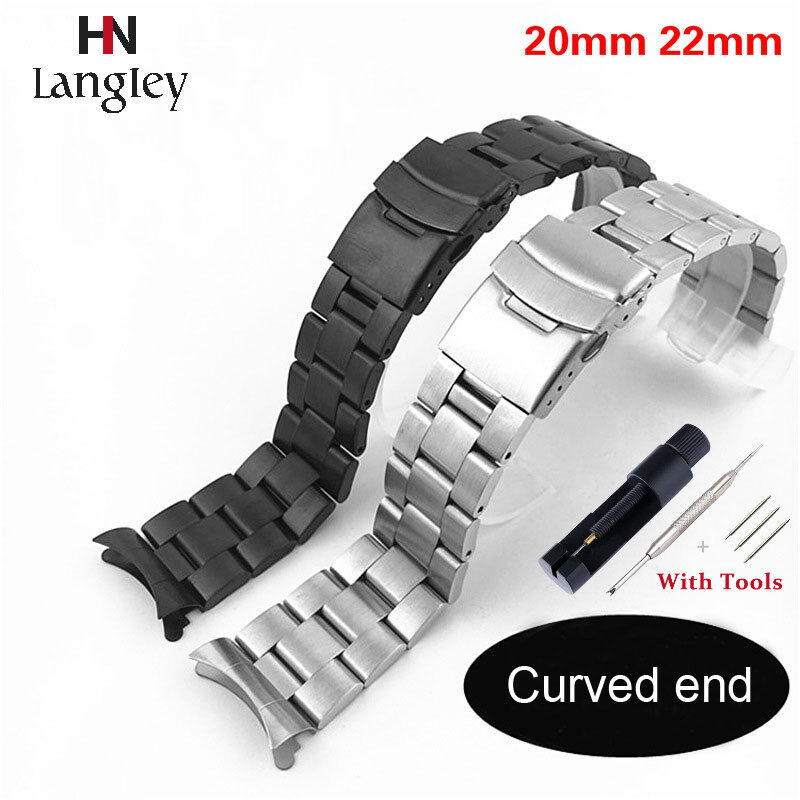 zhangeer 22mm 20mm Curved End Solid Stainless Steel Watch Band Matte Metal Strap Watchband Bracelet For Wrist Watch watch accessories
