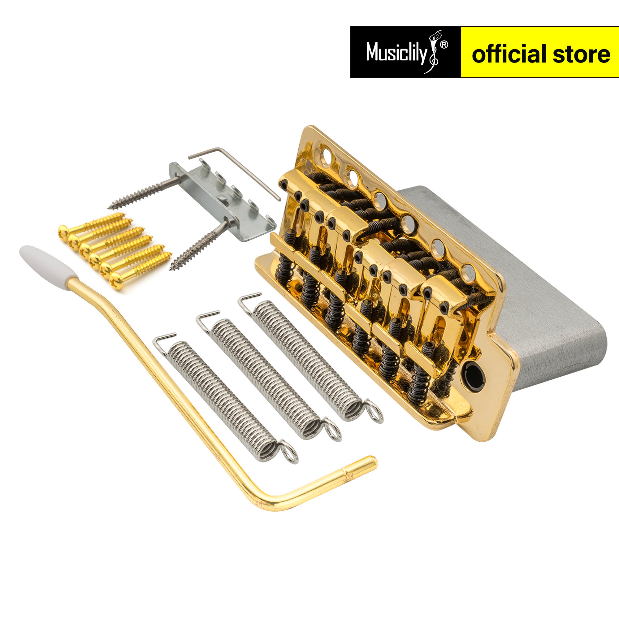 Wilkinson M Series 52.5mm String Spacing 6-Screw Vintage Bent Saddle Guitar Tremolo Bridge with Push-In Arm 36mm Block for Strat Style Electric Guitar