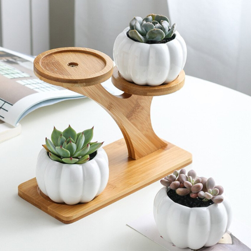 Unique bamboo plant stand-can hold 3 kinds of indoor plants-multi-layer wooden flower pot stand with 2 assembly options-modern plant stand in the middle of the century can be used on your window sill, corner, table top or shelf.