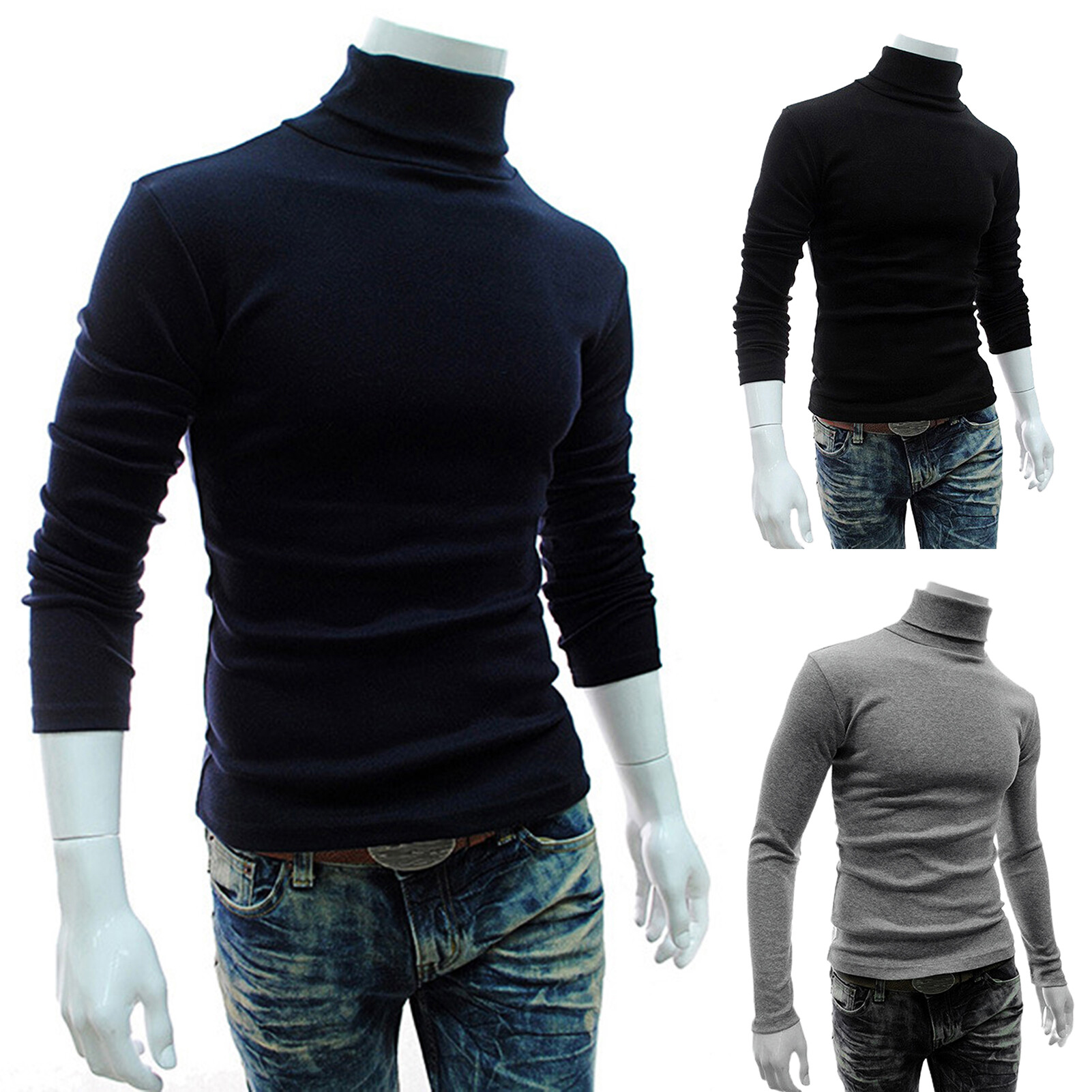 Bullker Long Sleeve Turtleneck Men Pullover Soft Solid Color Stretchy Knitted Shirt for Autumn Winter Pullover Top Warm