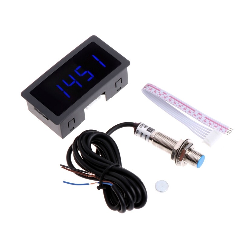 4 máy đo tốc độ led kỹ thuật số máy đo tốc độ rpm + cảm biến công tắc tiệm cận npn 12v 9999rpm