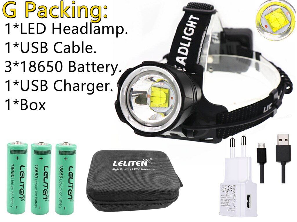 New style white / yellow light headlamp usb rechargeable xhp70.2 led headlight camping zoom flashlight use3*18650 battery
